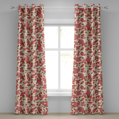 Red Barrel Studio® Motif de rideau à œillets à motif magnolia délicat 50 po x 84 po vert rubis fougère