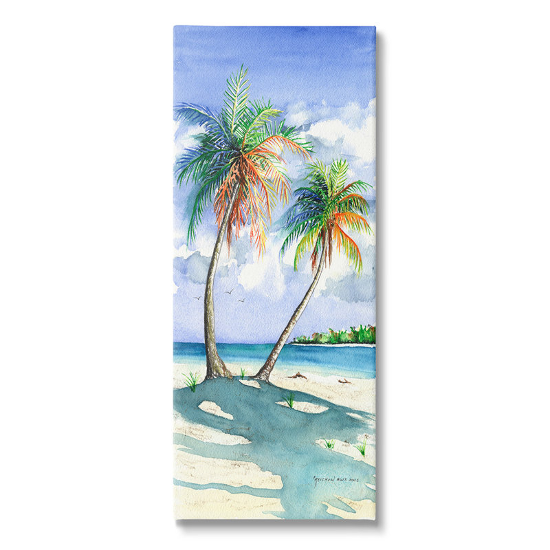 «Sunlit Palm Trees» par Christine Reichow sur toile, H 48 po x l 20 po