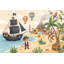 Papier peint pirate tropical, paysage de plage, livre de contes, illustration, décoration murale amovible-1287623496-1287623502