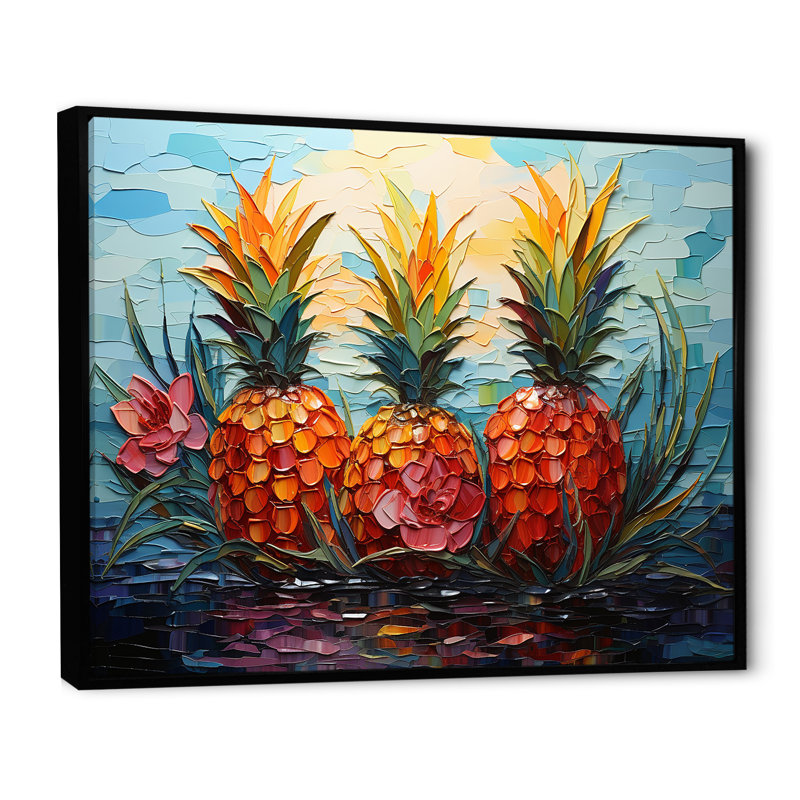 Pineapple Pond, mosaïque sur toile, H 24 po x l 32 po x P 1 po, Cadre flottant noir
