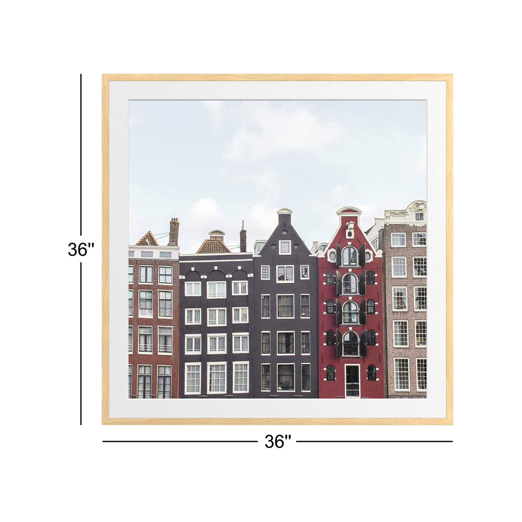 Typical Houses Of Amsterdam, Natural Framed Paper, 36" H x 36" W x 0.75" D, Yes