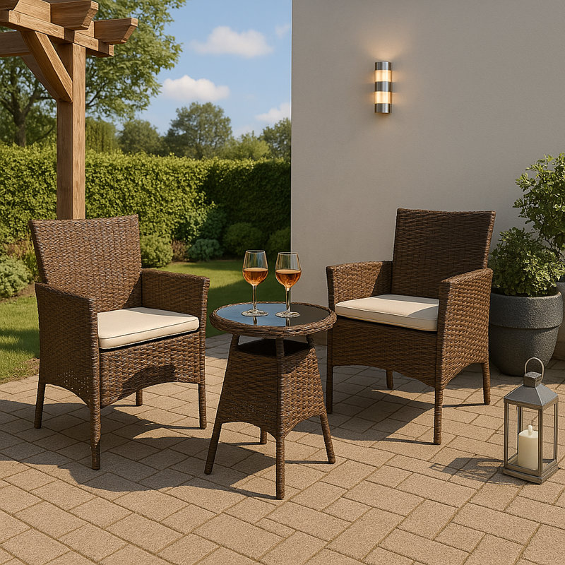 Sarenac 2 - Person Patio Dining Set with Round Table , Cushions Included, Chocolate