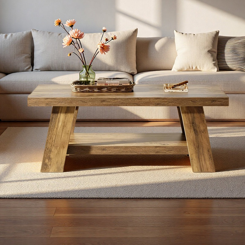 Rustic Tea Table,Spacious Coffee Table,2-Tier Center Table