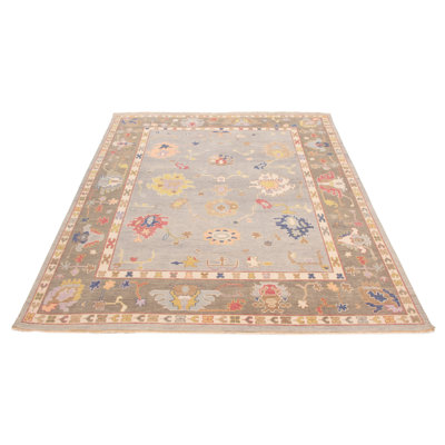 Tapis gris clair en laine noué à la main 8 pi 11 po x 11 pi 9 po Oushak