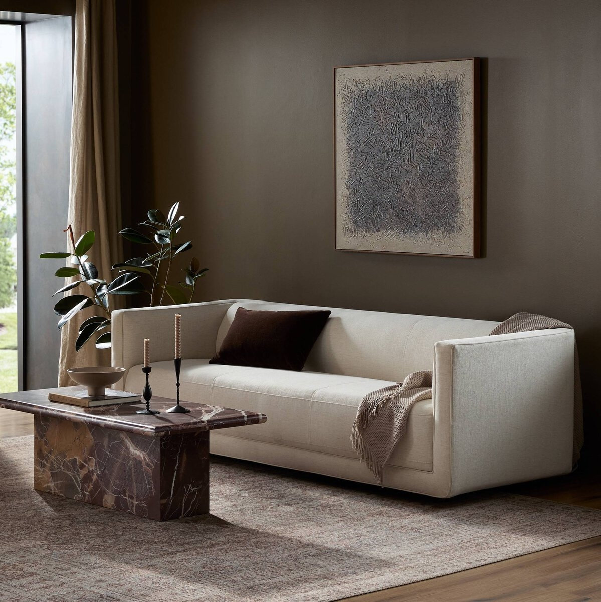 Gigi 95" Genuine Leather Sofa, Nomad Snow Crypton Top Grain Leather