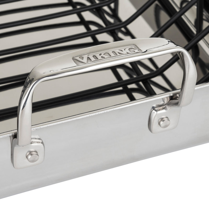 Stainless Steel Roasting Pan with Rack and Thermometer