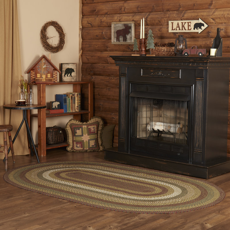 Rustic Forest Green and Crimson Red Braided Jute Oval Area Rug
