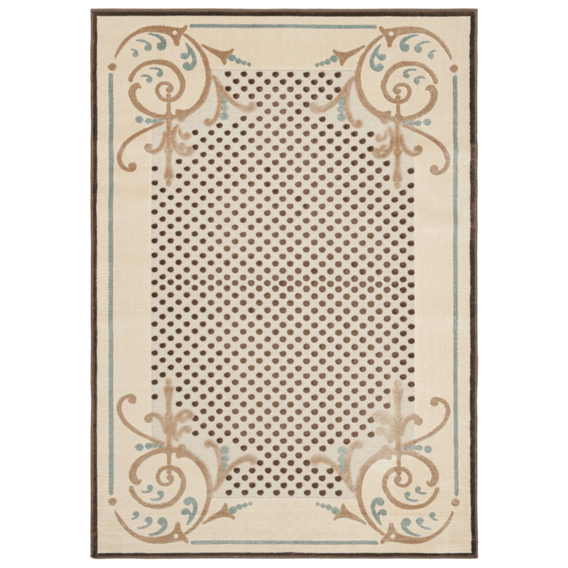 Cream and Brown Tufted Wool Polka Dot Rug 8' x 10'