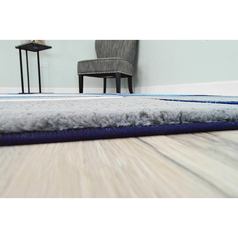 Tapis bleu à motif abstrait Mccampbell, Rectangle 2 pi 7 po x 4 pi