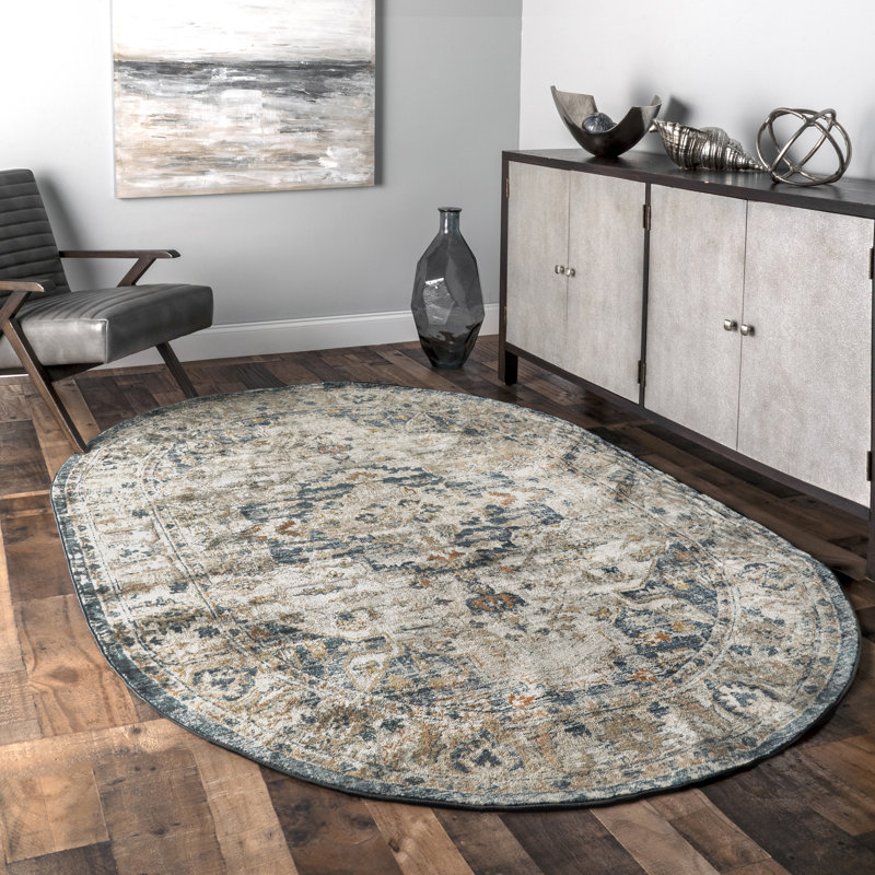 Tapis oriental brun clair / gris Wagner, Ovale 5 pi x 8 pi