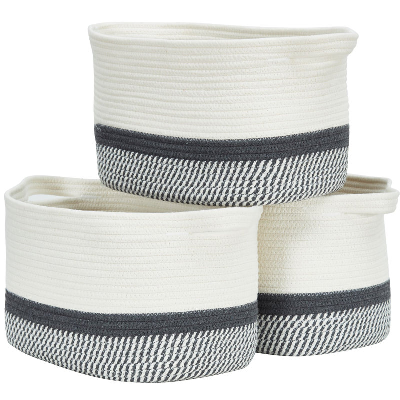 Décor Blanket Hamper Fabric Bin Set, Light Spiral Gray/White