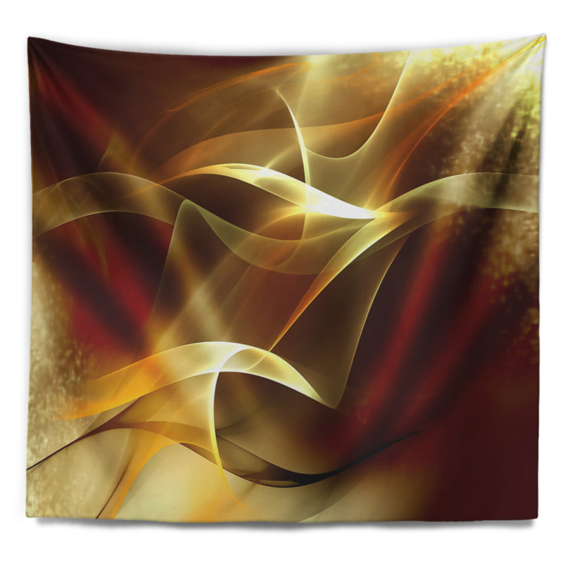 Tapisserie à motif fractal jaune clair abstract, H 32 po x l 39 po