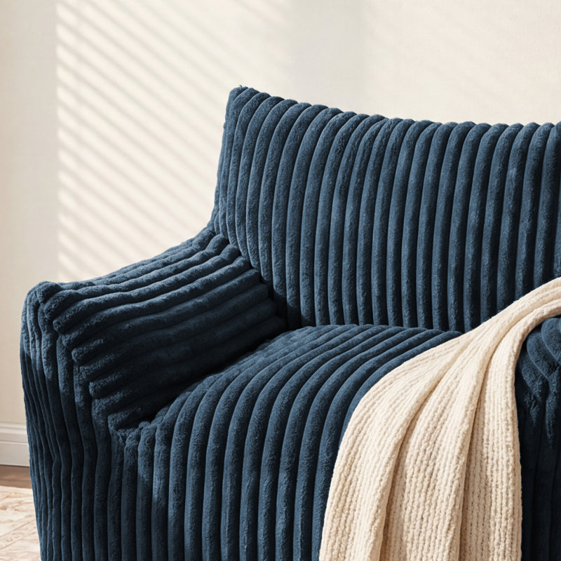 Ensemble de 2 fauteuils à billes surdimensionnés en mousse de velours côtelé 46 po, Marine