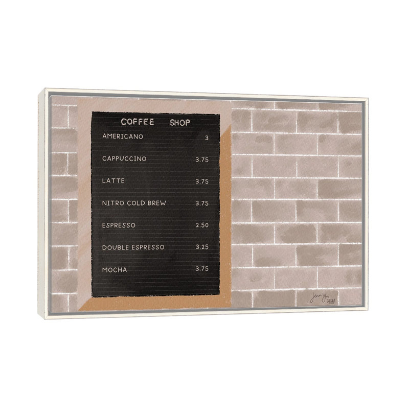 Café menu - reproduction d'art murale - toile encadrée, 40 po x 26 po, Toile avec cadre, Blanc patiné