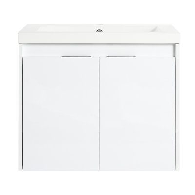 24" Wall - Mounted Vanity With Resin Sink, 2 Soft Closing Hinges, Float Mounting Design, Glossy White, Bathroom Close Doors, Kd Packing, Contemporary Modern For Storage