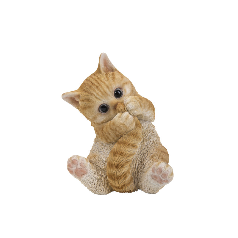 Adorable Orange Tabby Kitten Playing with Tail Garden Statue
