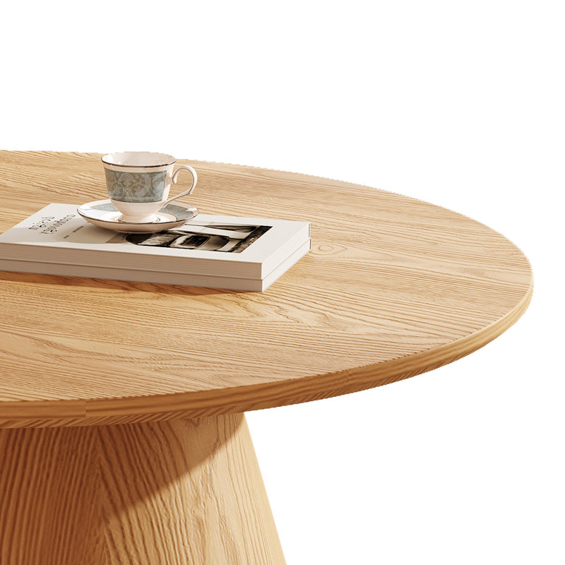Table basse ronde de 99 cm (39 po) en bois naturel, table centrale moderne sur pied avec plateau en placage lisse pour salon