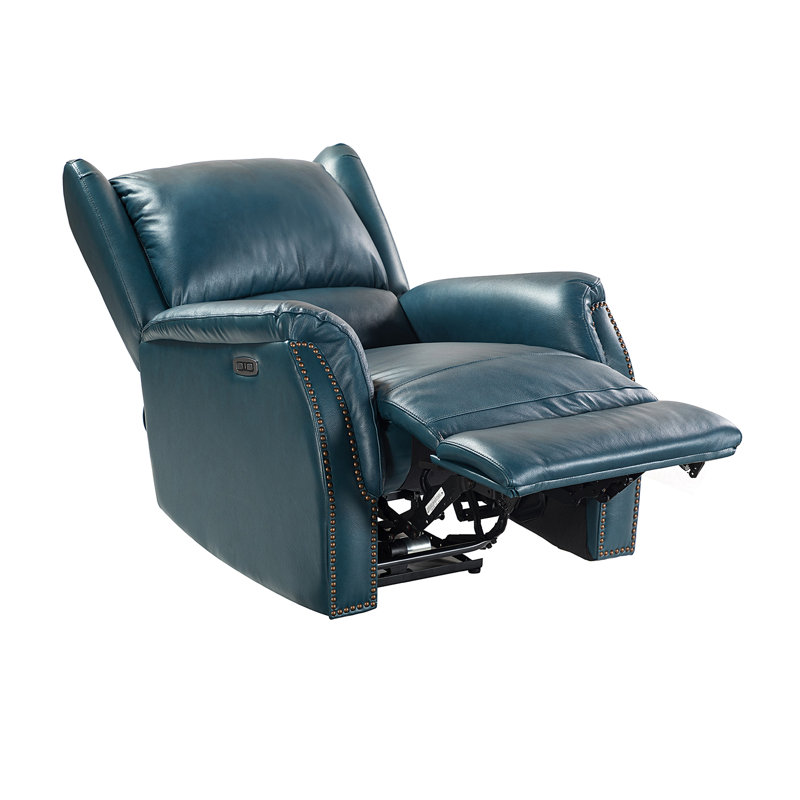 Fauteuil inclinable électrique en cuir véritable Domingo, Turquoise