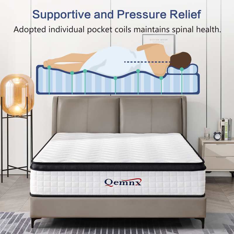 Matelas hybride pleine grandeur de 12 pouces avec mousse à mémoire de forme et ressorts ensachés individuellement - Soulagement de la pression et alignement de la colonne vertébrale, support de bord amélioré et isolement du mouvement, emballage comprimé