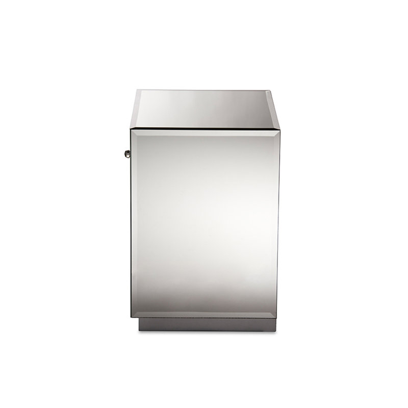  Table de chevet argentée avec miroir Hollywood Glam