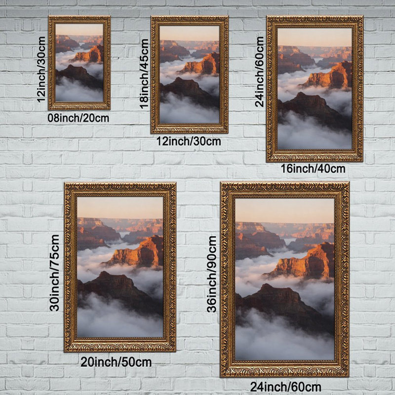 Cadre mural vintage orné Canyon Peaks Clouds – Cadre doré décoratif pour œuvres d'art., L 20 po x l 30 po