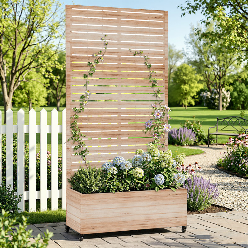 Planter Wall Metal Garden Bed Trellis Easy to Assemble, Elevated Planter Pot with Drainage & Lockable Wheels, Ideal for Climbing Plants, Vegetables, and Roses – Louver Pattern for Garden Enthusiasts