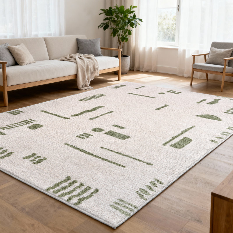 Machine Washable Shaggy Boho Grass Green Area Rug, Rectangle 140 x 200cm