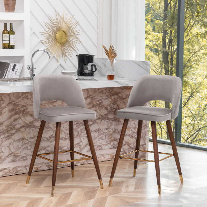 Tabouret de bar en velours Loganville, Gris