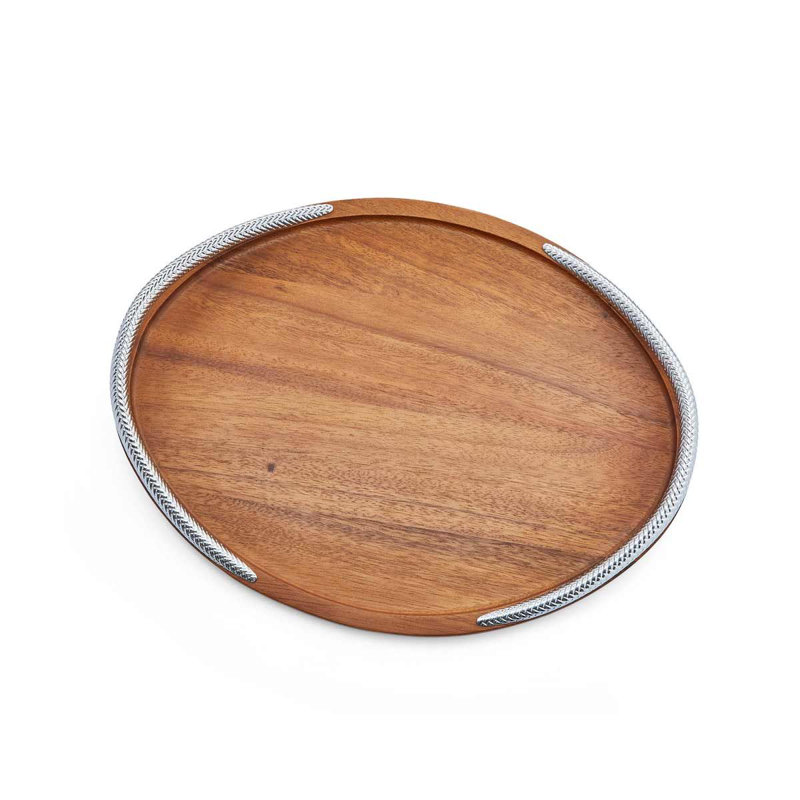 Acacia Wood and Chrome Braid Serving Tray