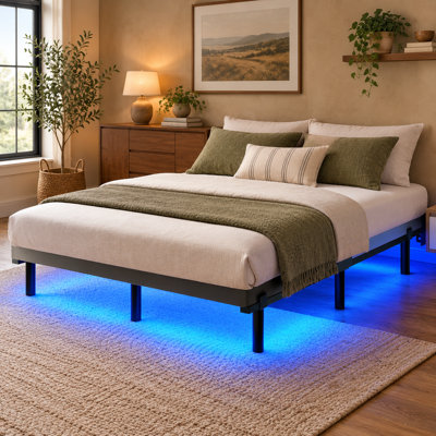 Full Size 7 Inch Heavy-Duty Basic Metal Bed Base for Box Spring with LED Lights, Box Spring and Mattress Compatible, Noise-Free, Easy Assembly