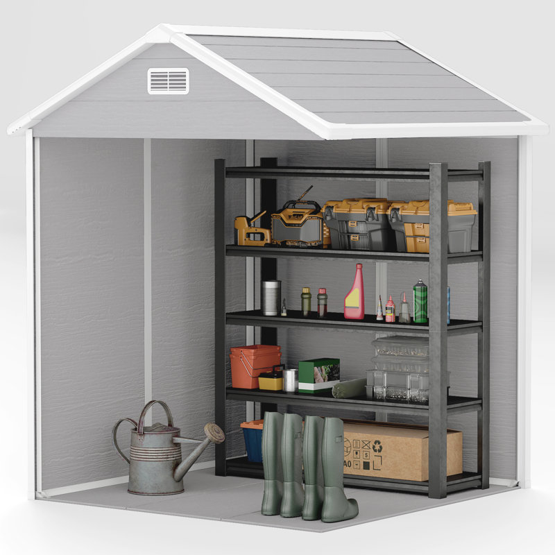Garden 6 ft. W 5 ft. D PP Resin, Aluminium Reverse Apex Storage Shed, Light Grey