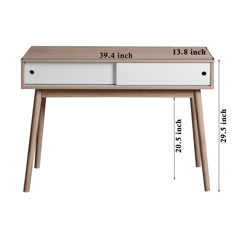 Entryway Table With 2 White Sliding Doors, Console Table With Storage Space And Wood Legs,Sofa Table Behind Couch For Hallway, Living Room, Natural Colour