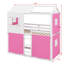 Lit simple superposé en bois, lit maison avec fenêtres et tente, cadre de lit mezzanine bas avec garde-corps protecteur-1451210186-1451210183