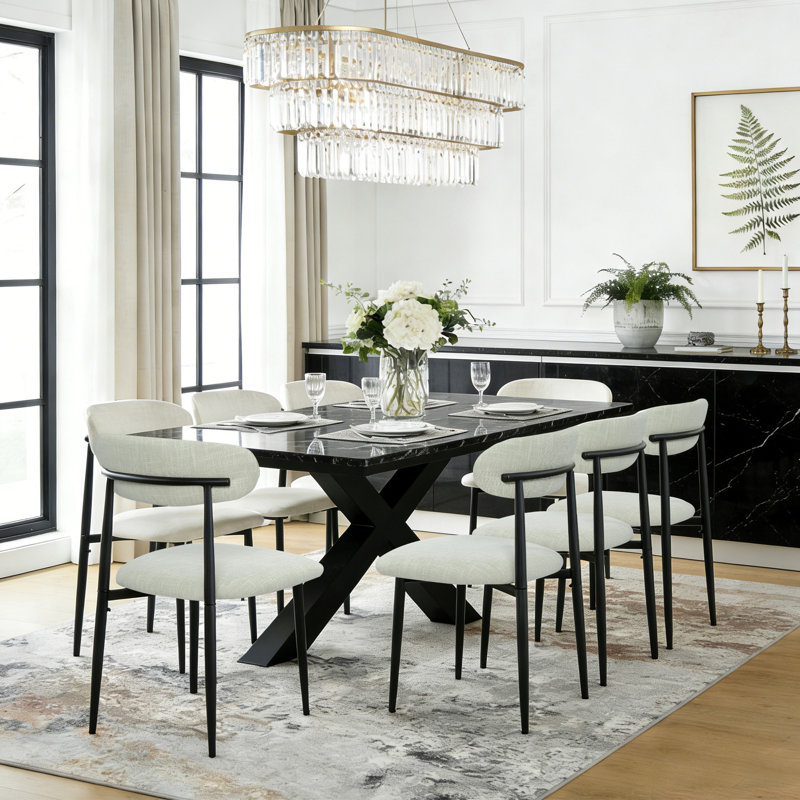 Upholstered Dining Chair Side Chair, Black, Beige