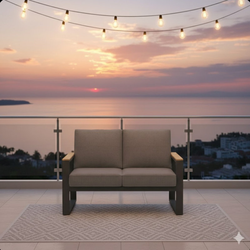 52" All-Weather Aluminum Patio Loveseat Sofa With Thick Gray Cushions, Gray