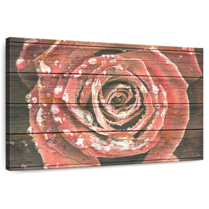 Harnek rose rouge sur bois, H 16 po x l 24 po