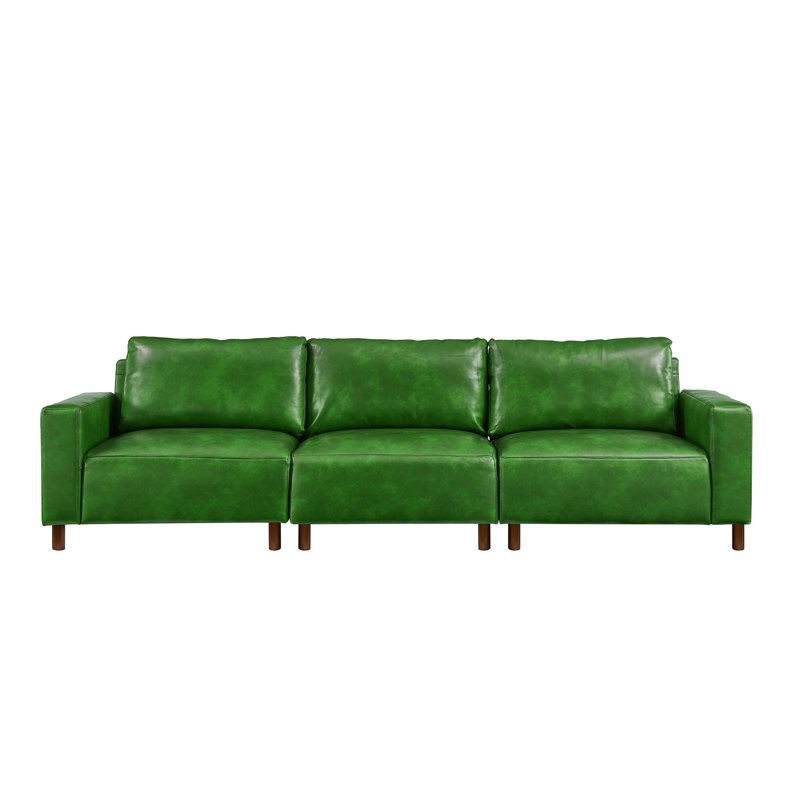 112'' Wide Faux Leather Square Arm Sofa, Green