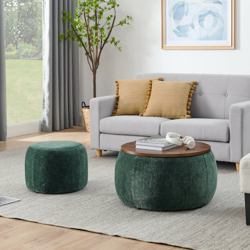 Repose-pieds de rangement rond en forme de table de bout et de repose-pieds 2 en 1, Vert