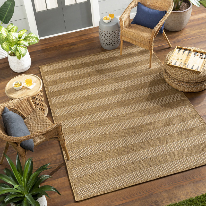 Outdoor Jute-Look Striped Rug Tan/Brown_PMB2302, Rectangle 120 x 170cm