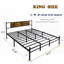 Structure de lit avec tête et pied de lit en bois, plateforme en métal pour le soutien du matelas, aucun sommier requis, assemblage facile-1450429688-1450429692