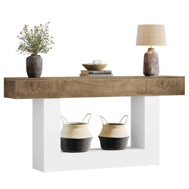 63" Console Table for Entryway, Narrow Sofa Table Behind Couch for Living Room, Hallway, Brown/White