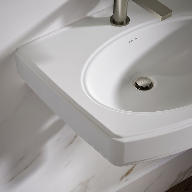 Lavabo de salle de bain mural en porcelaine vitreuse avec trop-plein 22 po Pinoir, Blanc, Simple