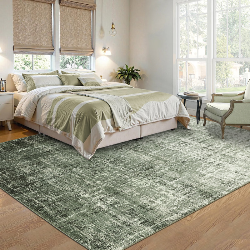 Abstract Machine Printed Area Rug, Rectangle 160 x 230 cm, Green