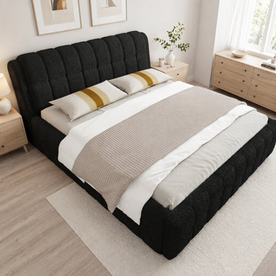 California King Size Upholstered Platform Bed, Black