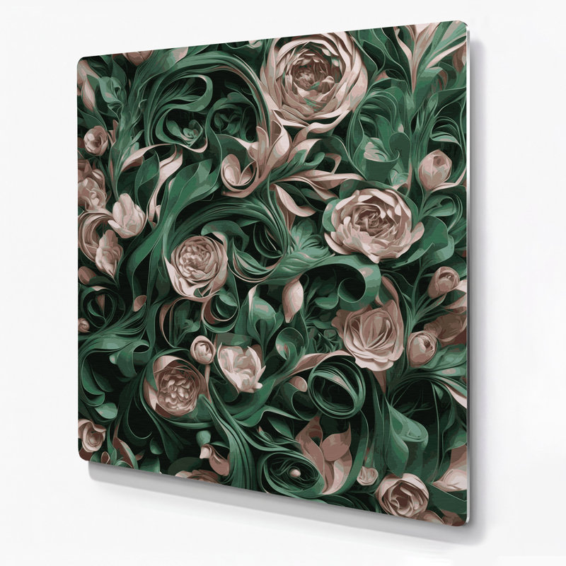 Abstract Florals 83 Green Metal Wall Art, 16" H x 16" W