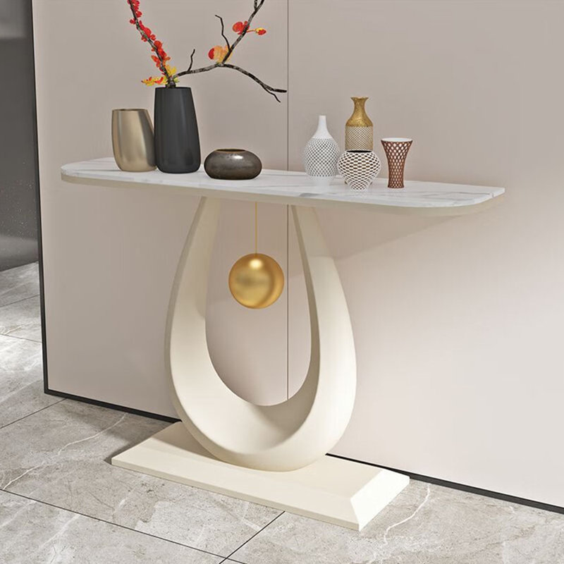 Console de style français en pierre frittée, H 31,5 po x l 47,2 po x P 11,8 po, Blanc