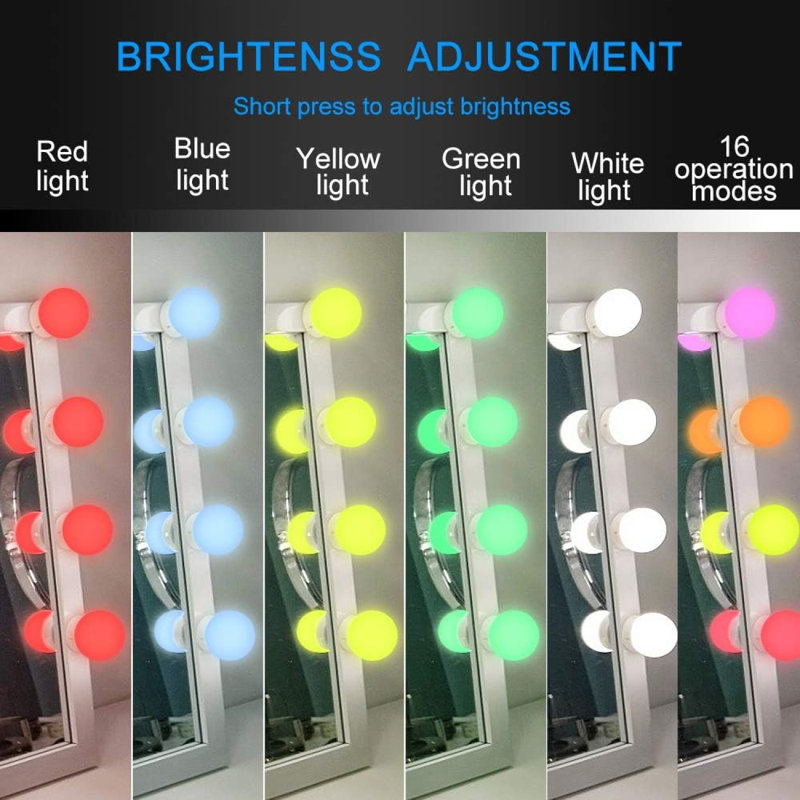 Vanity Lights For Mirror 14-Bulb RGB Colourful DIY Hollywood Makeup Vanity Mirror Dimmable Lights