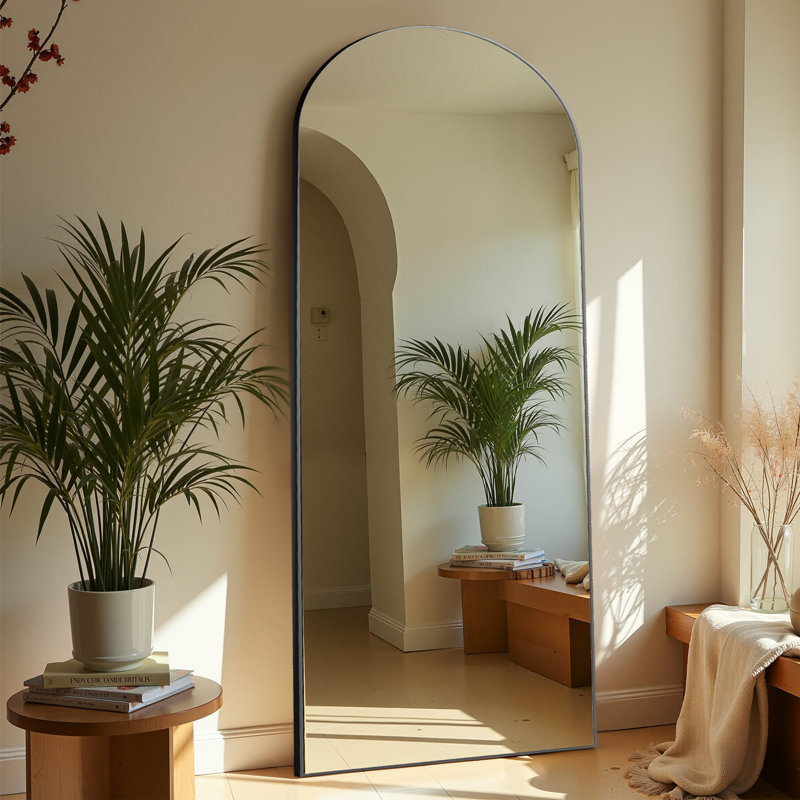 Grand miroir de plancher arqué pleine longueur, Noir, 71 po x 31 po