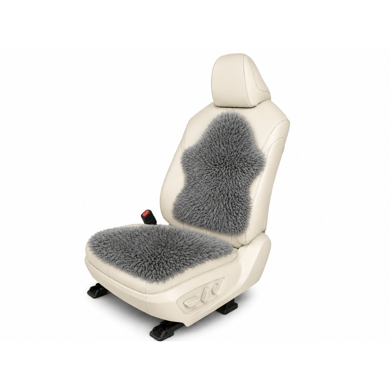 Premium Genuine Long Wool Sheepskin Univeral Fit Front Car Seat Cover (1) Pc, Dark Gray