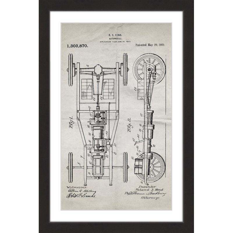« automobile 1919 old paper » par steve king, reproduction d’art encadrée, H 18 po x l 12 po x P 1,5 po